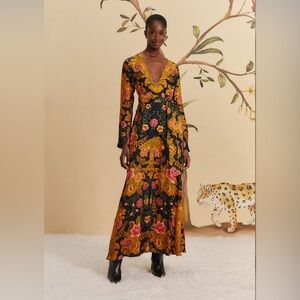 Farm Rio Black Arabesque Floral Maxi Dress